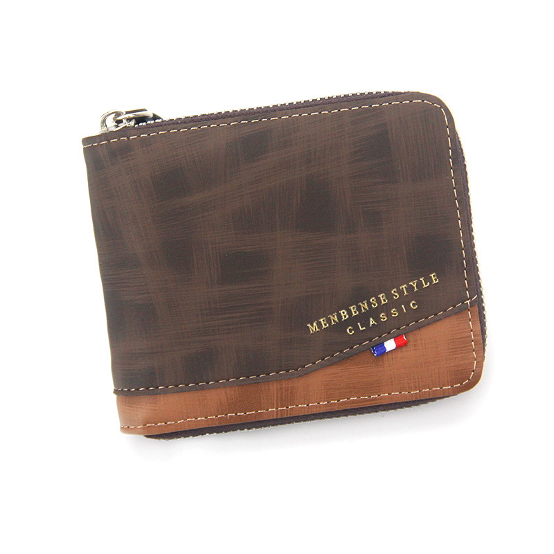 TK Nueva cartera para hombre, moderna, esmerilada, de gran capacidad, con cremallera, monedero, cartera de cadena corta para hombre