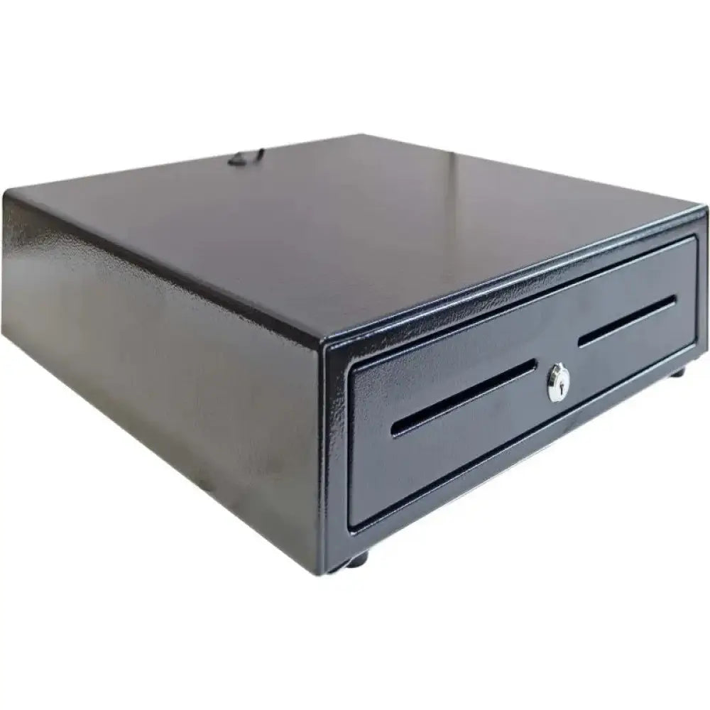Posiberica - Cajón portamonedas con llave CH0335008A de metal 1,00 mm para caja registradora, negro, 41 cm, ranuras extraíbles y divisor ajustable