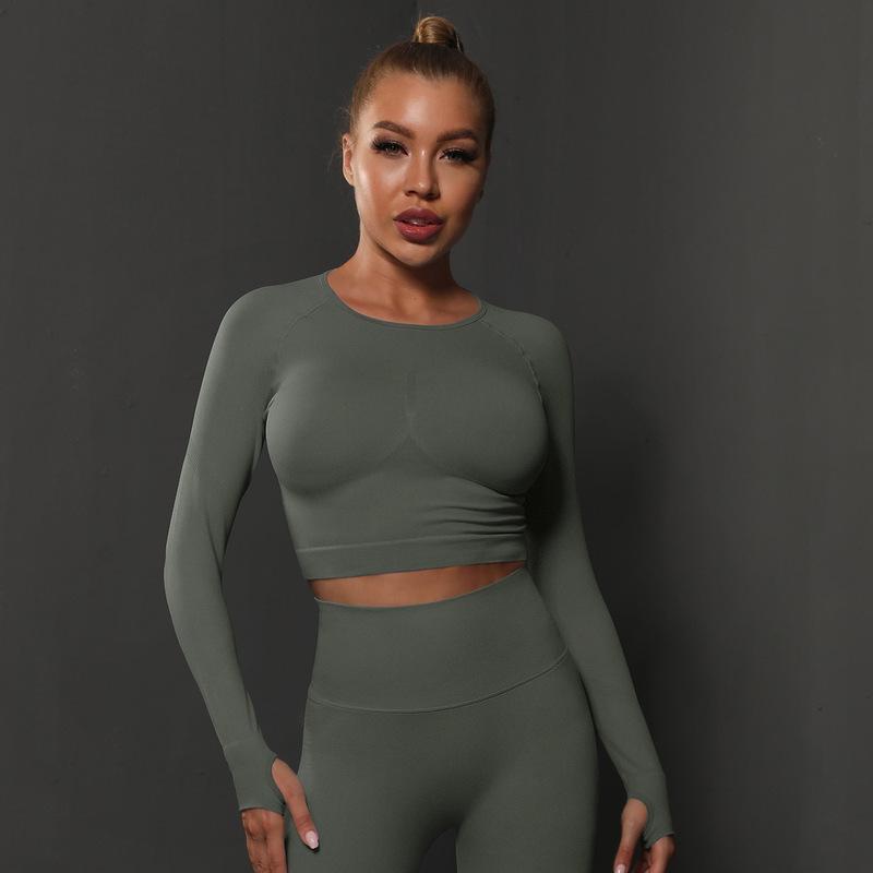 Camiseta de DOT Liso para Mujer, camiseta sin costura para Fitness, absorbente de Sudor, ajustada, de manga Larga, para Corre, entrenamiento, Yoga