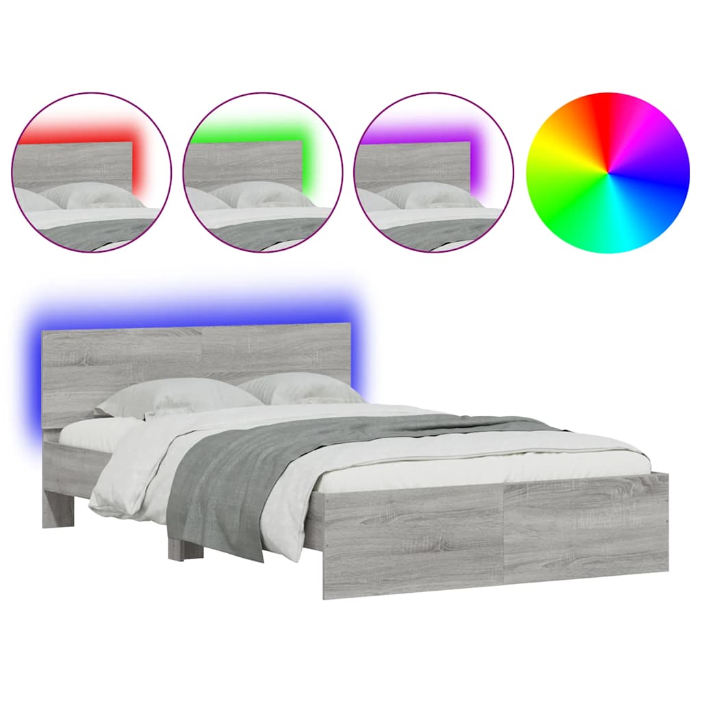 vidaXL Estructura de cama cabecero y luces LED gris Sonoma 135x190 cm