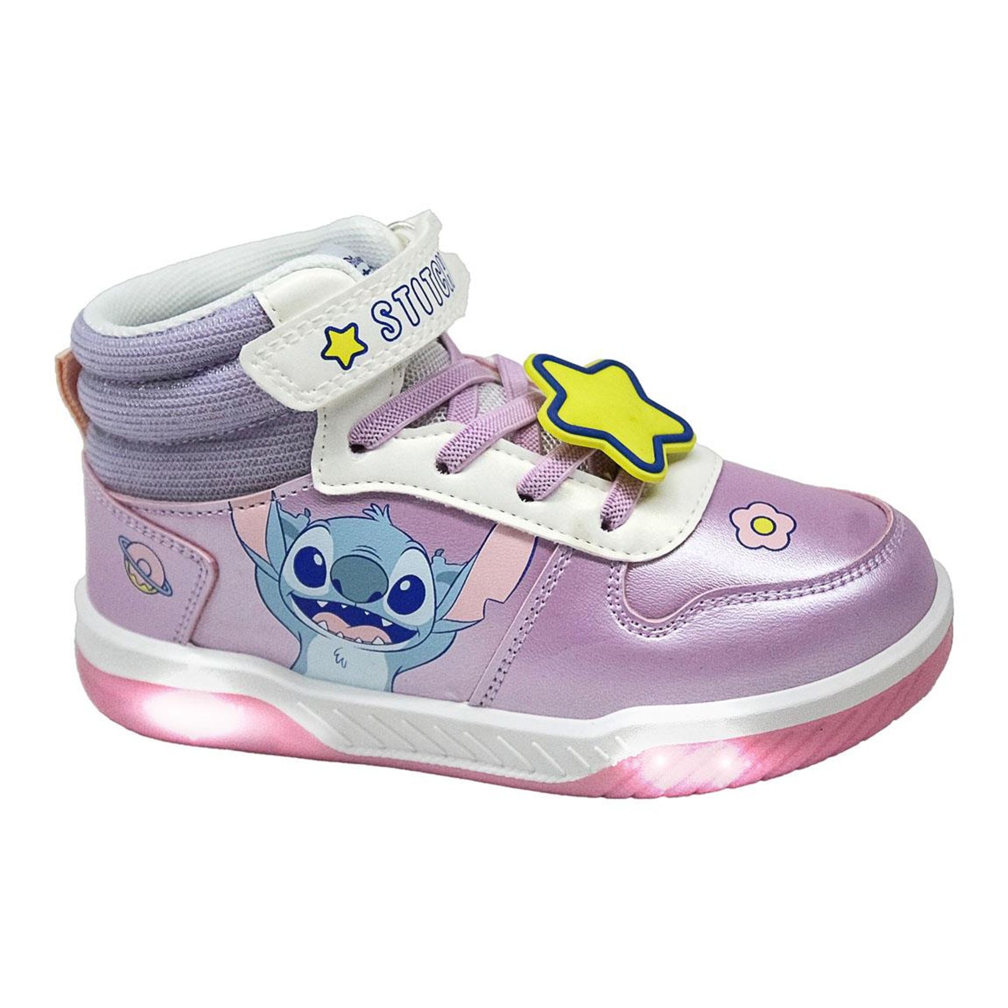 Zapatillas Deportivas Stitch con Luces LED para Niñas, Zapatillas Casual de Media Caña, Color Lila y Rosa con Detalles de Personaje, Diseño Ergonómico y Suela Antideslizante, Ideal para Escuela y Regalos