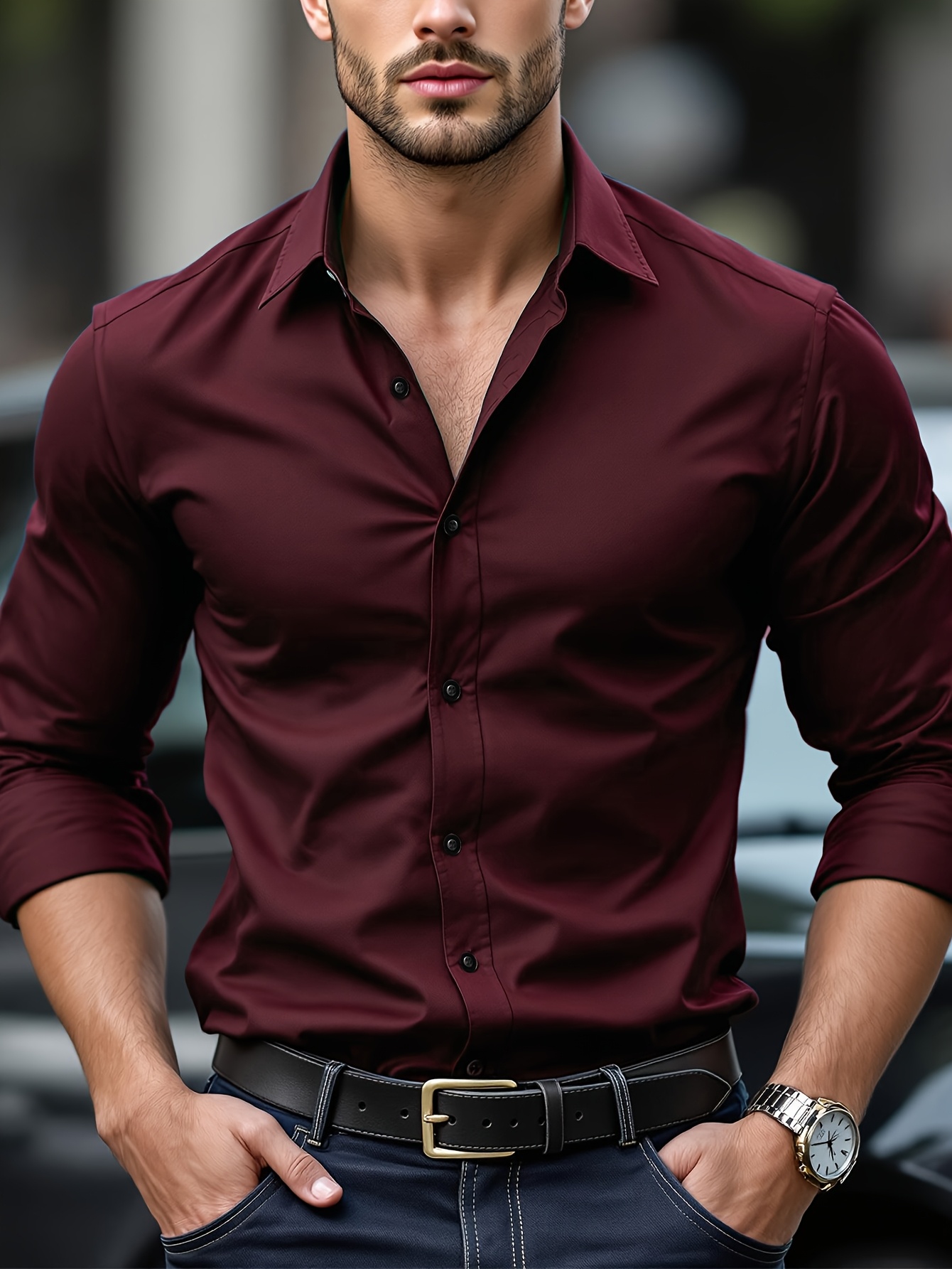 TK Camisa De Hombre FGKKS Sólida De Larga Manga Elasticidad Múltiples Colores Calidad Básica Casual Estilo Inteligente