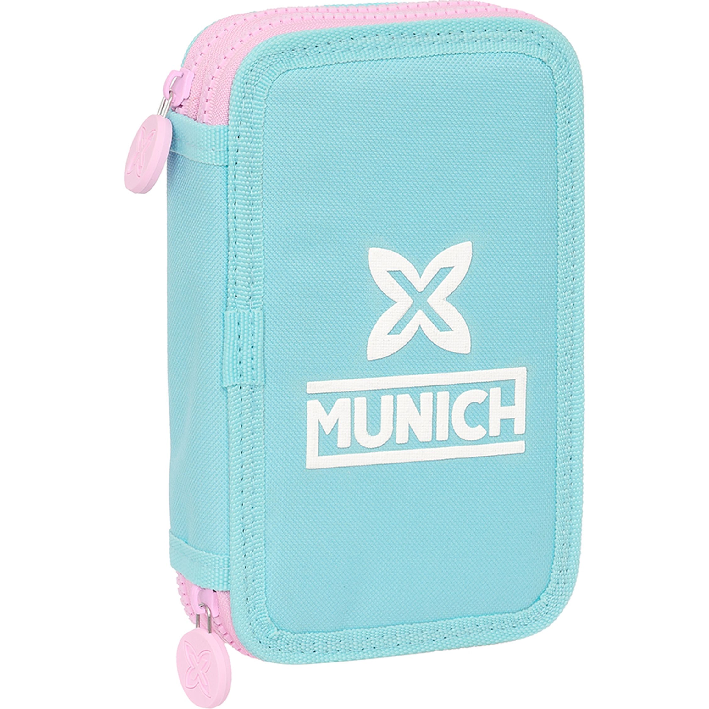 SAFTA  PLUMIER DOBLE PEQUEÑO 28 PIEZAS MUNICH "HEAVEN" - Plumier Escolar Licencia Oficial - Diseño Práctico - Ideal para Guardar Útiles - Material Resistente - Cierre de Cremallera Seguro