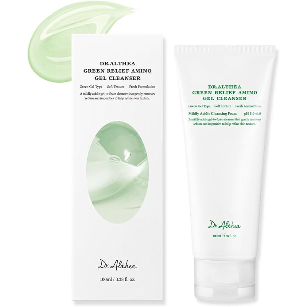 Dr.Althea Green Relief Amino Gel Cleanser - Limpiador de gel hidratante ligero, espuma de limpieza suave, profunda, betaína, ácido hialurónico, lavado facial diario y removedor de maquillaje, seguro