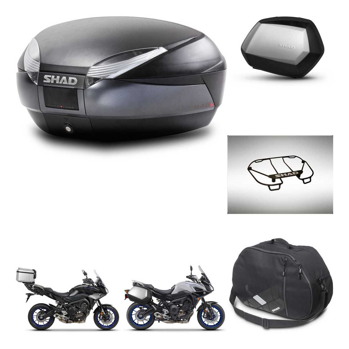 Maletas Laterales + Baul Trasero + Accesorios + Herraje 3P + Herraje Montaje Sh48 Dark Grey Premium Sc Sh35 Premium KIT-273004