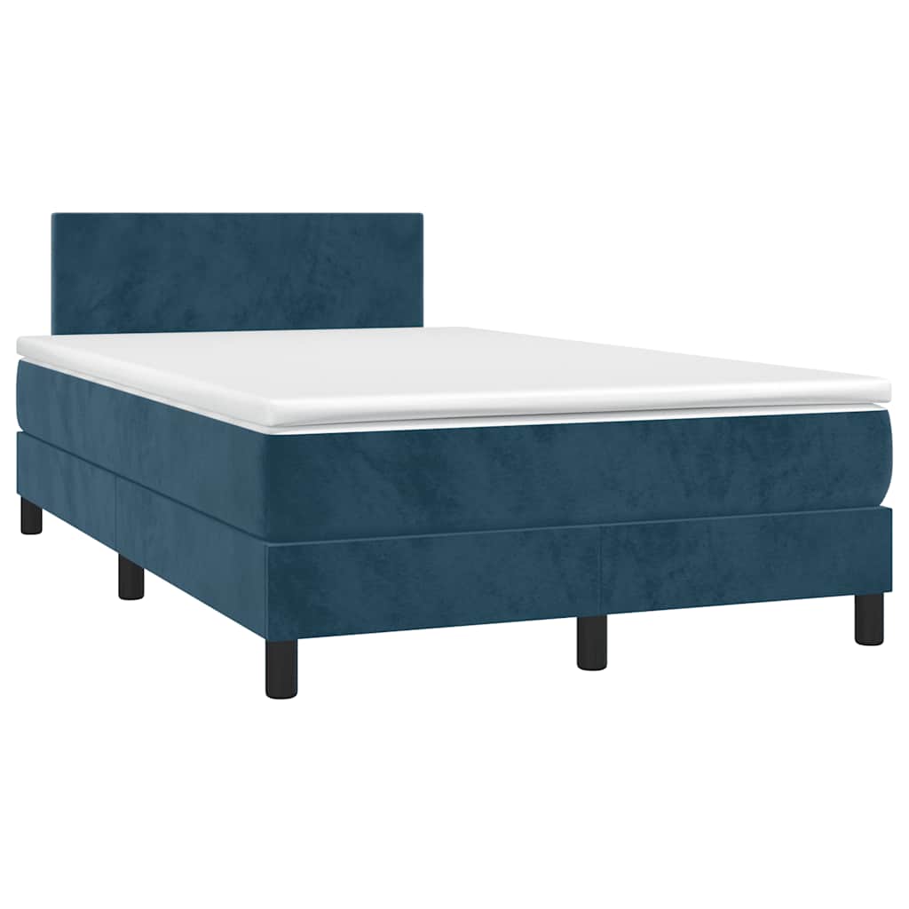vidaXL Cama box spring colchón y LED terciopelo azul oscuro 120x200 cm