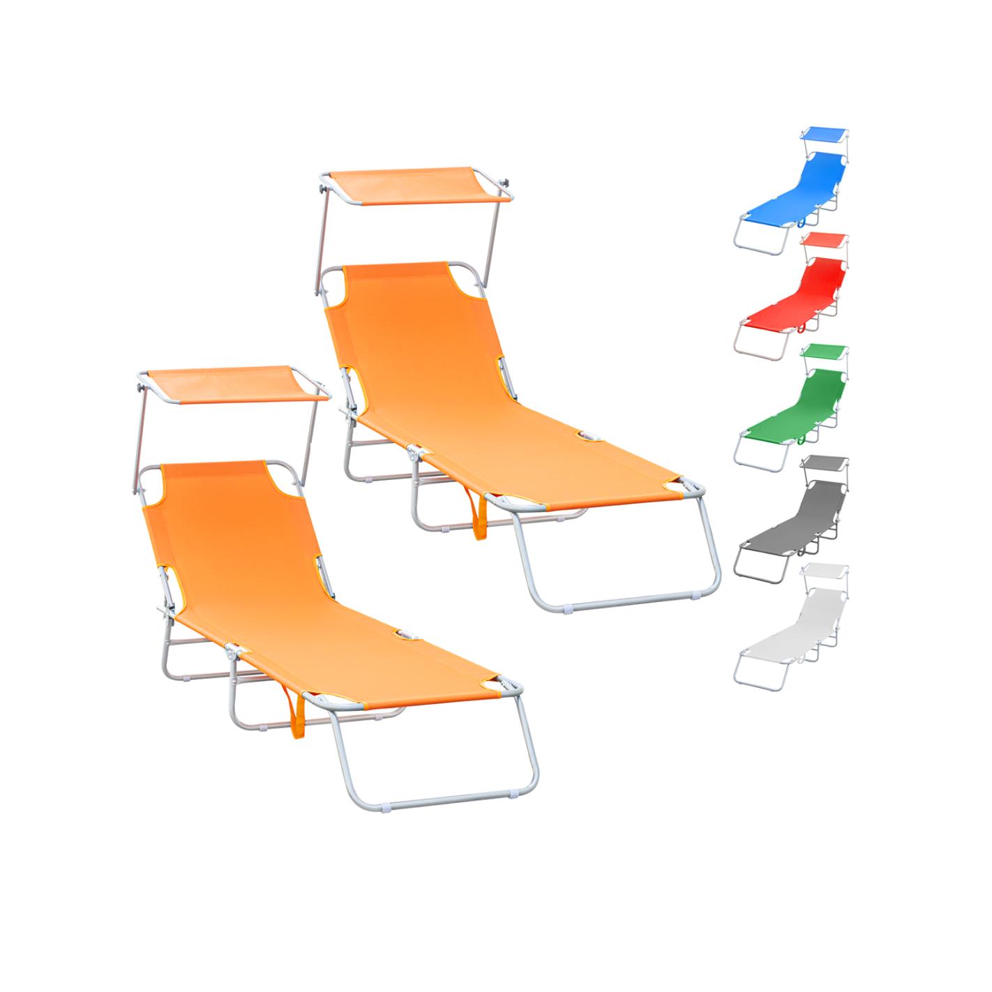 Mediawave Store 2pz Lettini Prendisole Pieghevole 2309P Acciaio Schienale Reclinabile e Parasole