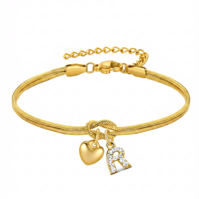 Pulseras doradas con iniciales para mujer, diseño de nudo de amor, estilo Barcelet, delicadas letras A-Z, pulseras doradas, regalos