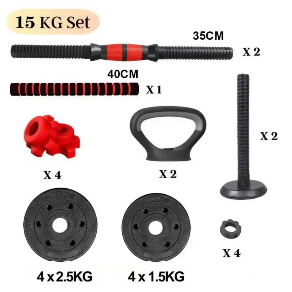 ALLINLIFE Juego de mancuernas ajustables 6 EN 1, 10KG, 15KG , 20KG, 30KG, 40KG ,50KG, equipo de ejercicio, suministros deportivos para construir, perder peso, entrenamiento corporal completo sin salir de casa （Consigue guantes de regalo）