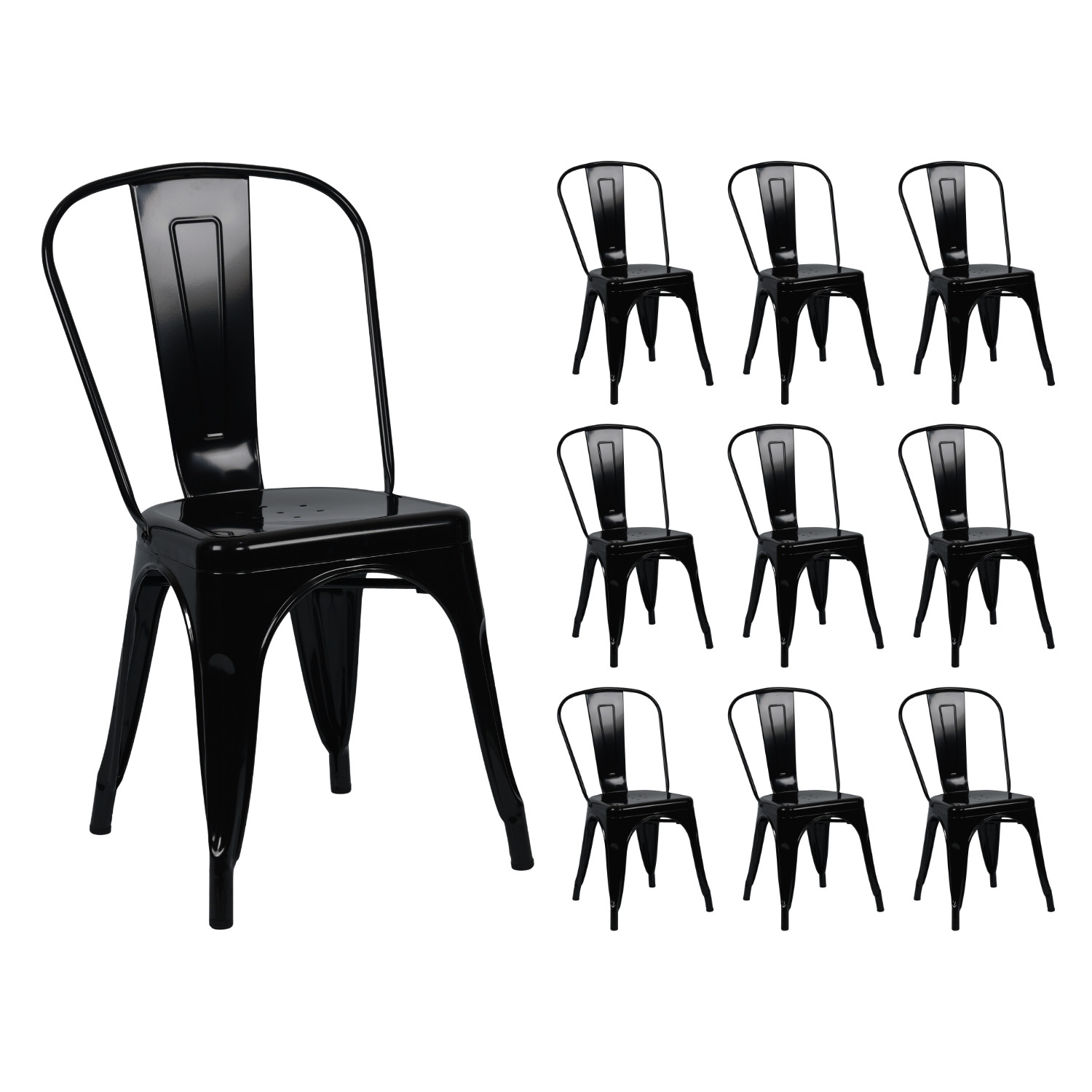 Pack 10 Sillas Apilables Industriales de Acero 45x45x85cm Thinia Home