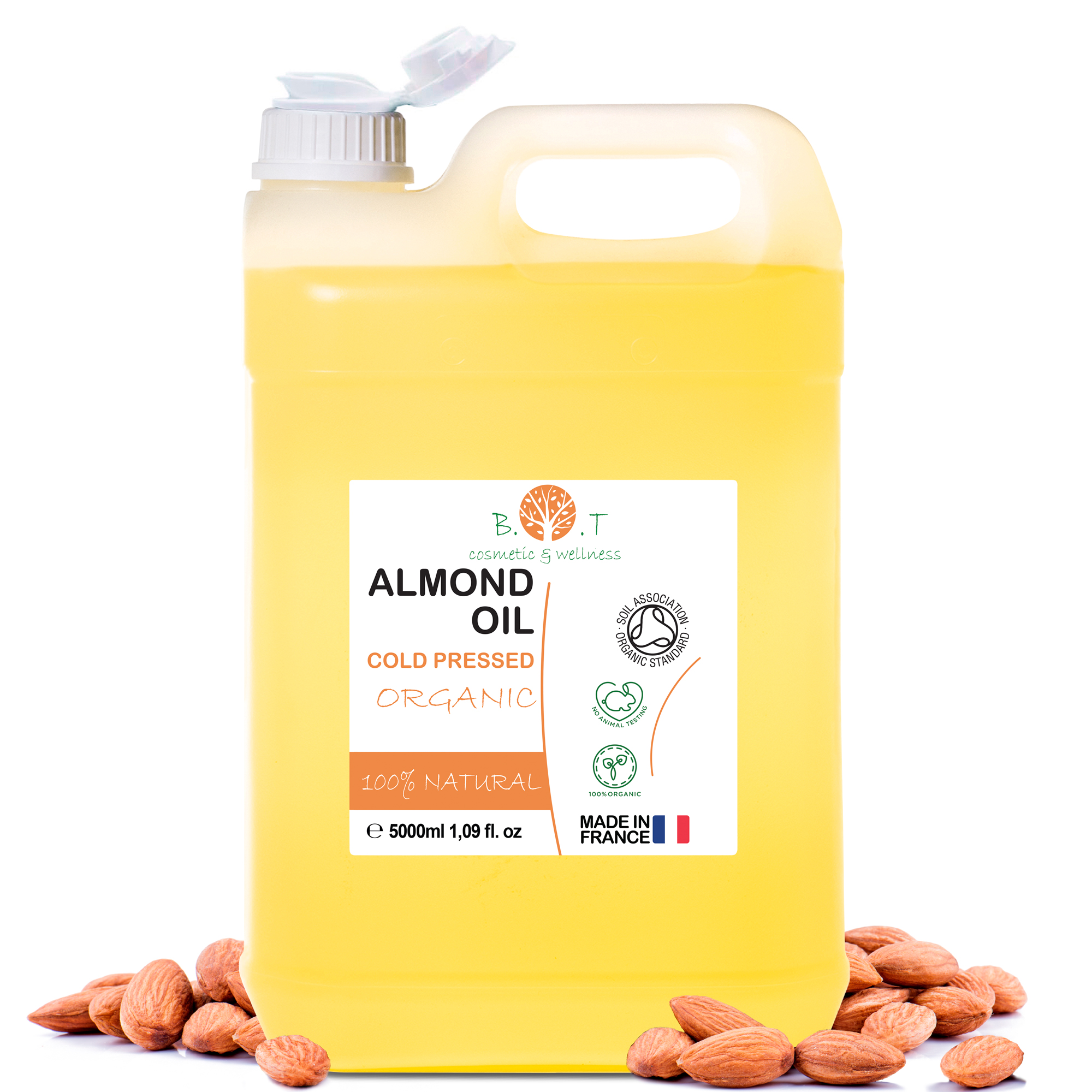 B.O.T Cosmetics & Wellness - Aceite de Almendras Orgánico Prensado en Frío | Puro y Natural | Aceite de Masaje Profesional para Cuerpo, Rostro y Cabello