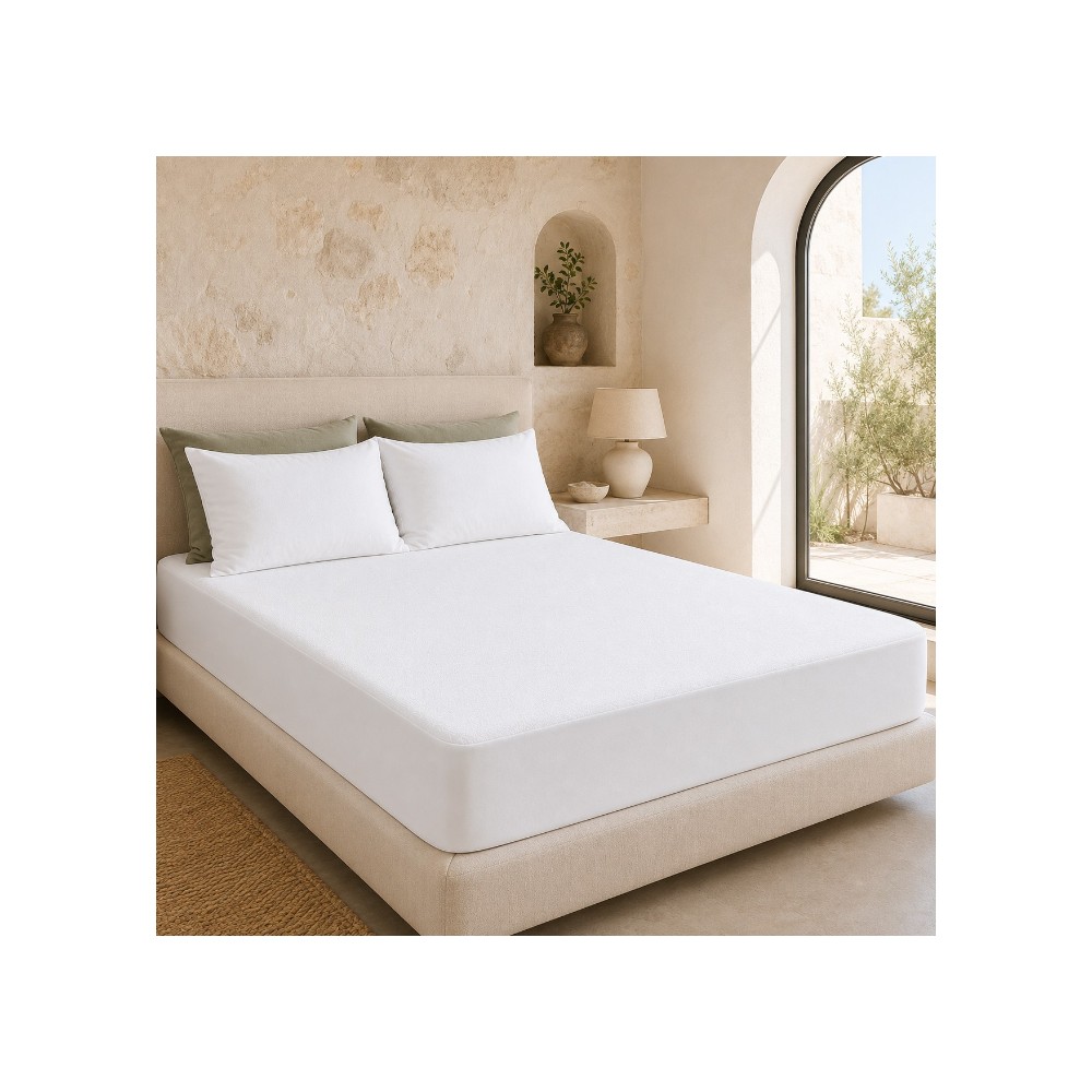 Protector de Colchón Impermeable Rizo 100% Poliéster, Transpirable, Silencioso, Ajustable con Goma Elástica, Lavable a Máquina, Protector de Colchón para Camas de 60-200 cm, Altura hasta 30 cm.
