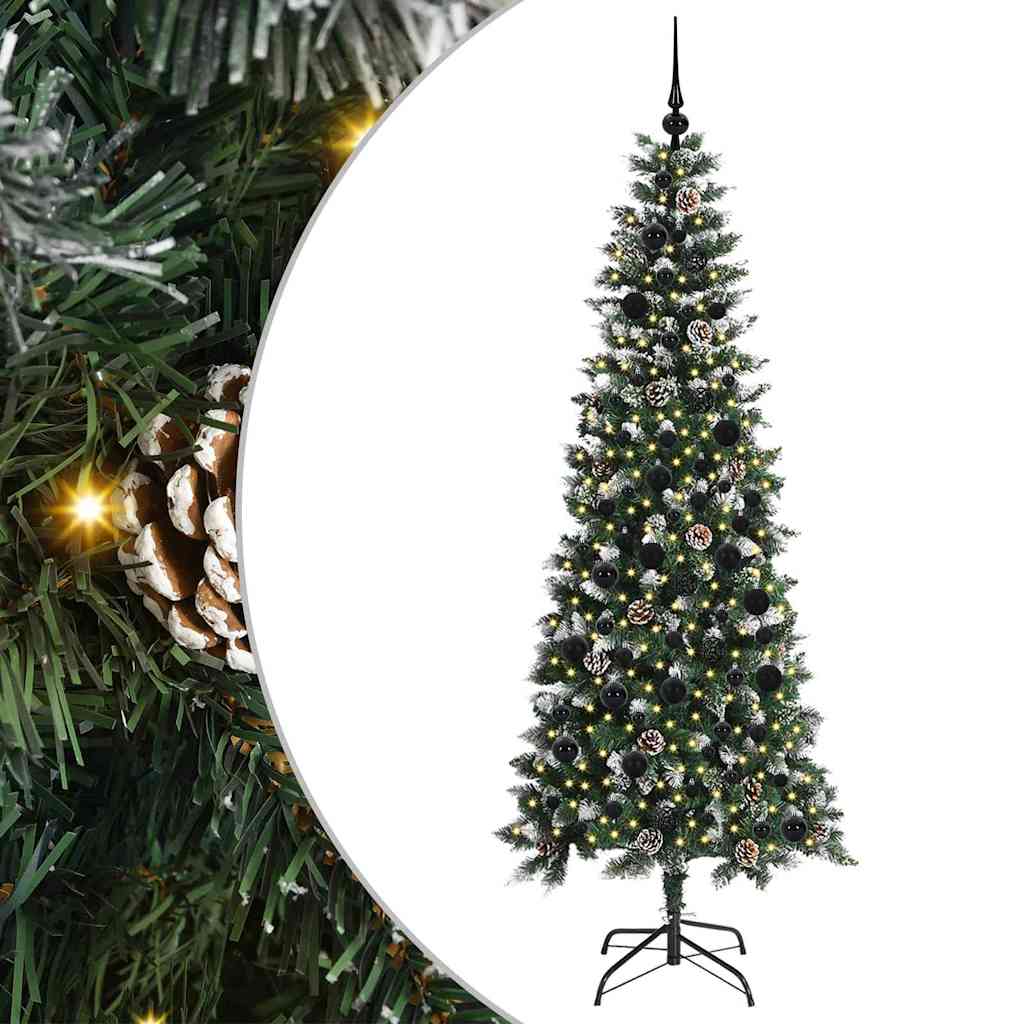 vidaXL Árbol de Navidad artificial Verde 210 cm PVC, Plástico y Acero con LED y bolas