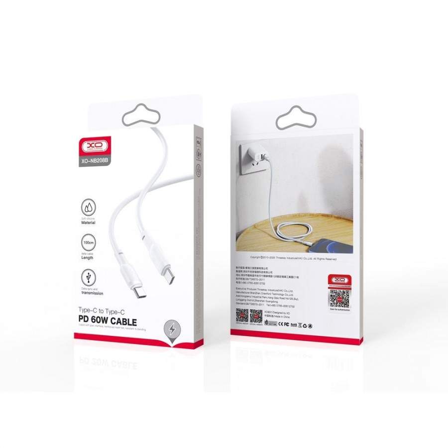 Cable XO NB208B PD USB-C - USB-C 1m 60W blanco