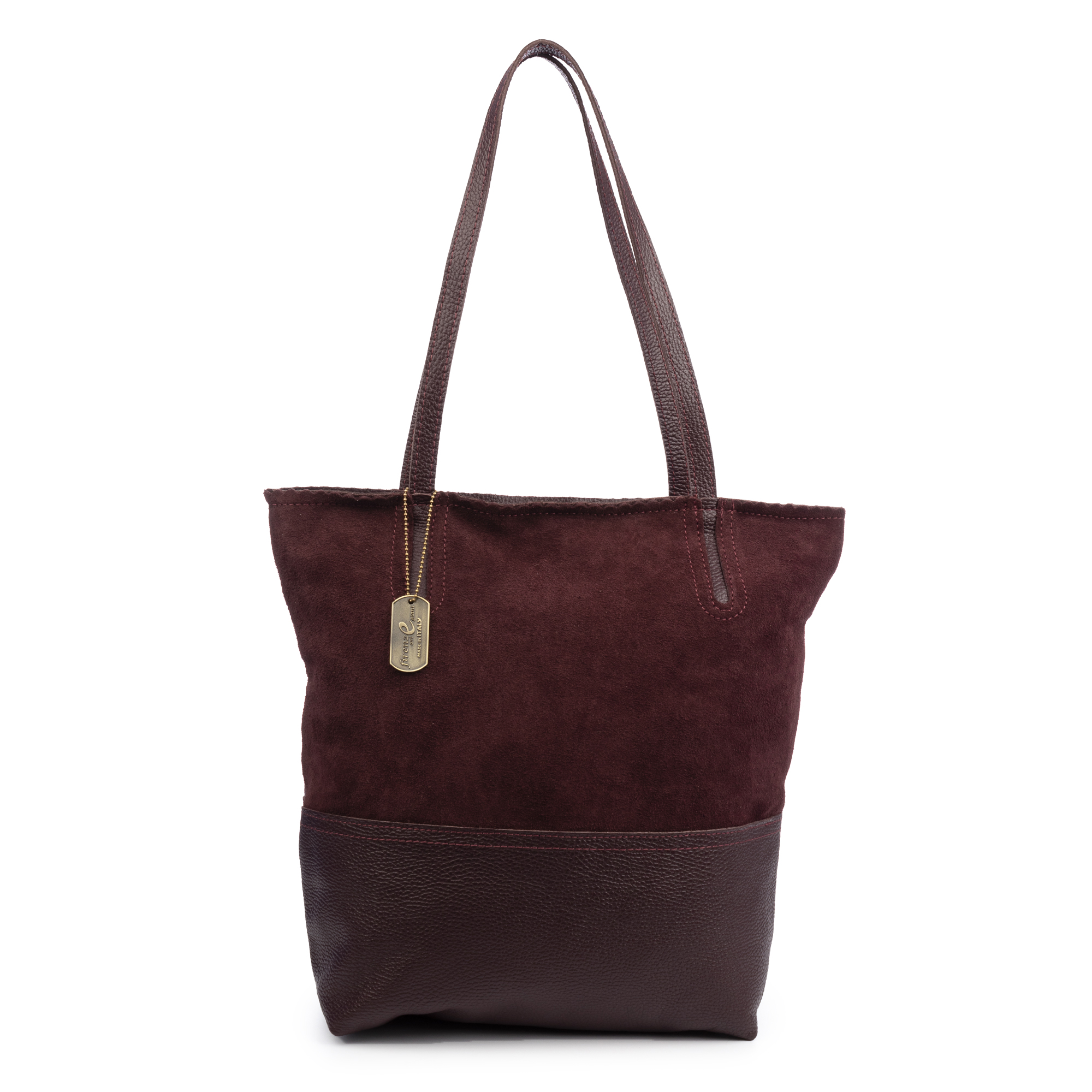 FIRENZE ARTEGIANI Bellino Bolso Tote Mujer. Piel auténtica Gamuza y Dollaro. Fabricado en Italia 38,5x11,5x36 Cm.