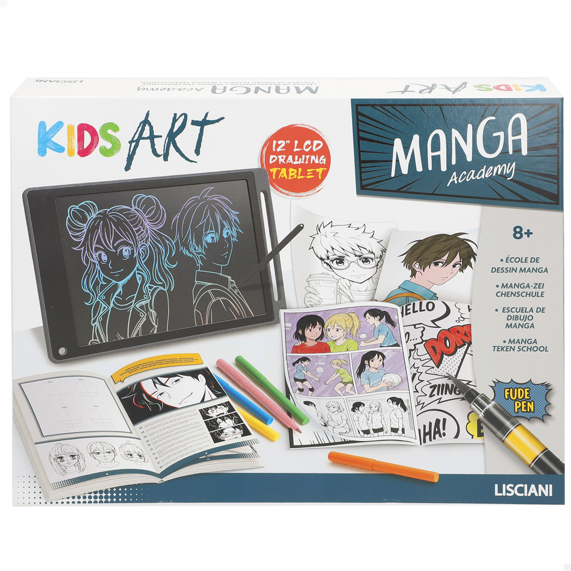 Lisciani - Set academia de manga, manualidades, creatividad, tableta LCD, rotuladores, libros, láminas, Fude Pen, recomendado a partir de 8 años