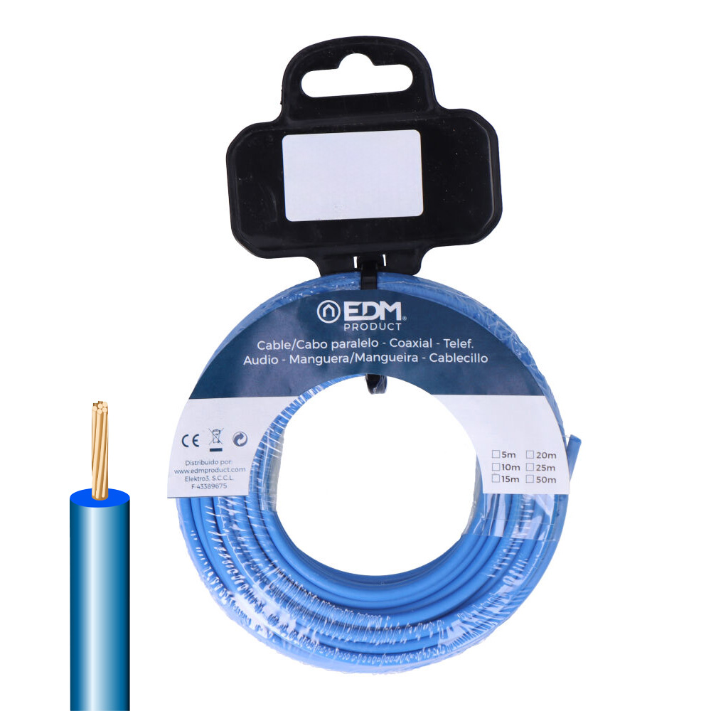 CARRETE CABLECILLO FLEXIBLE 1,5mm AZUL LIBRE DE HALÓGENOS 5m