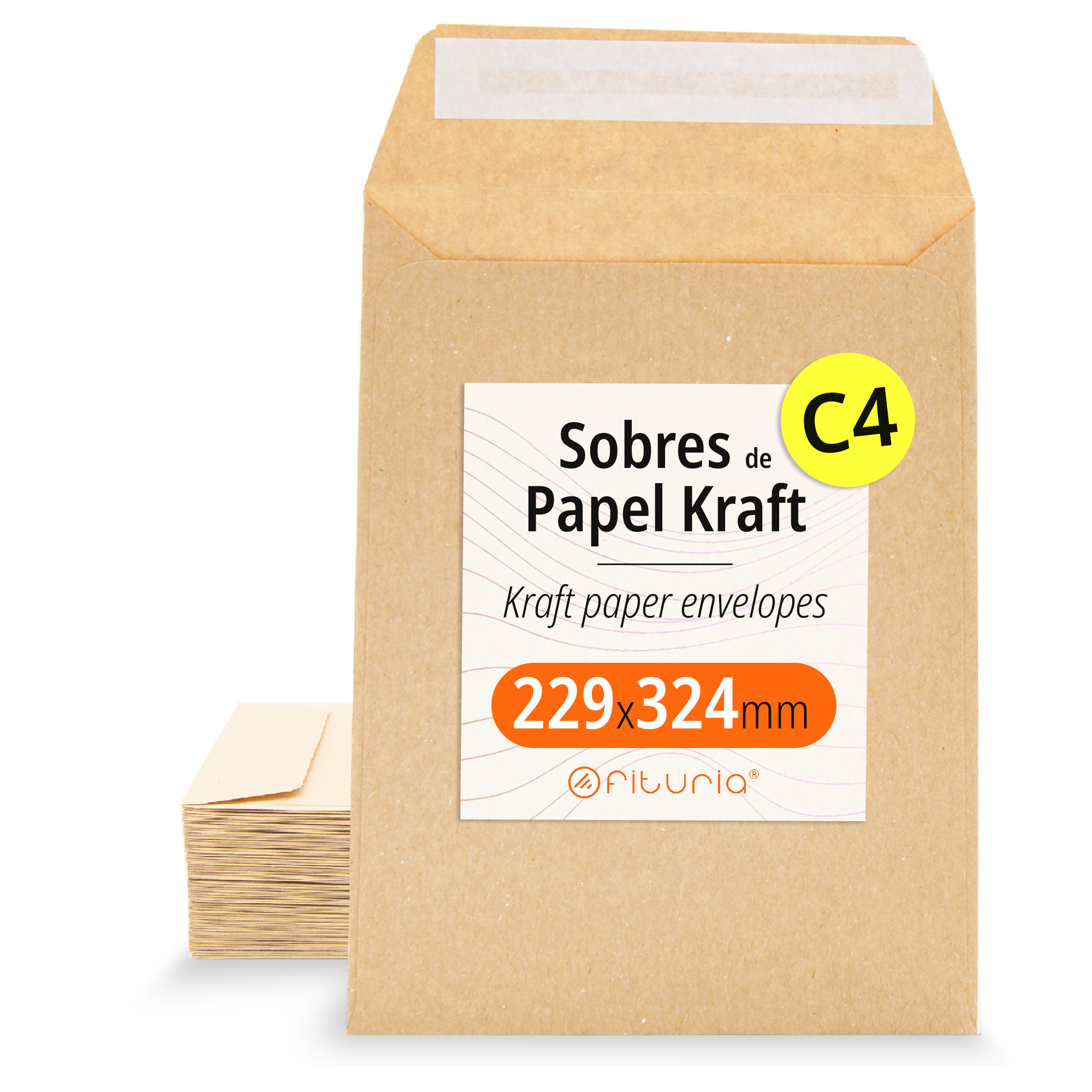Sobres de Papel Kraft, Sobres para Documentos, Regalos, Invitaciones de Boda y Envíos, Bolsas de Papel Resistentes, Versátiles para Todas las Ocasiones, Tamaño C4 - Ofituria (229x324, 2000 uds)