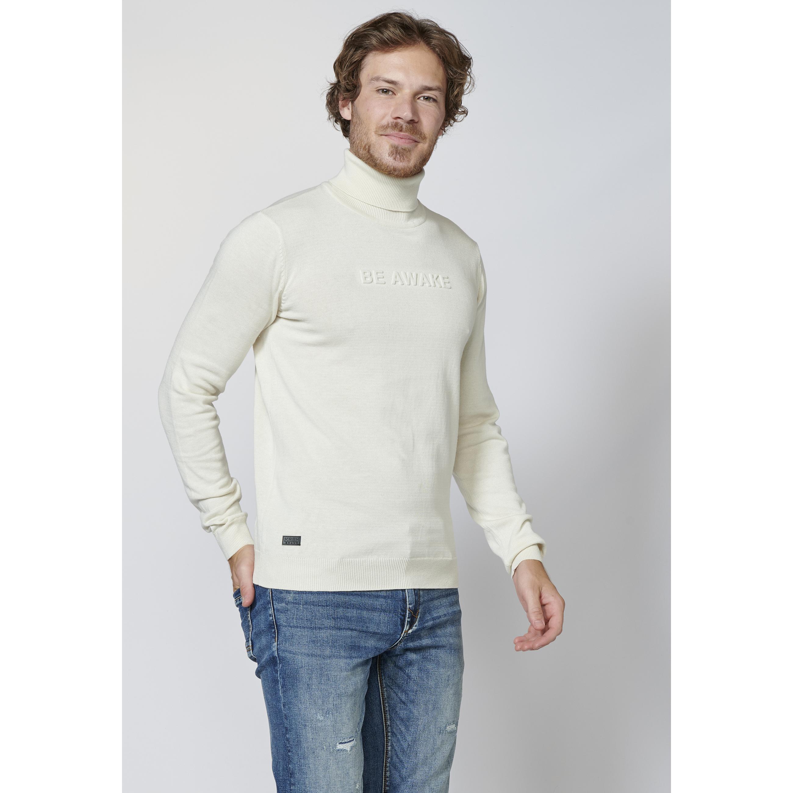 Koroshi - Jersey de algodón 100 % con cuello alto y manga larga para hombre, detalle de letras en el delantero – 2221TR40