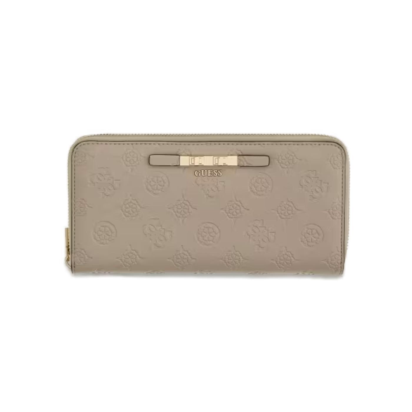 Cartera Guess Carmella beige multilogo para mujer