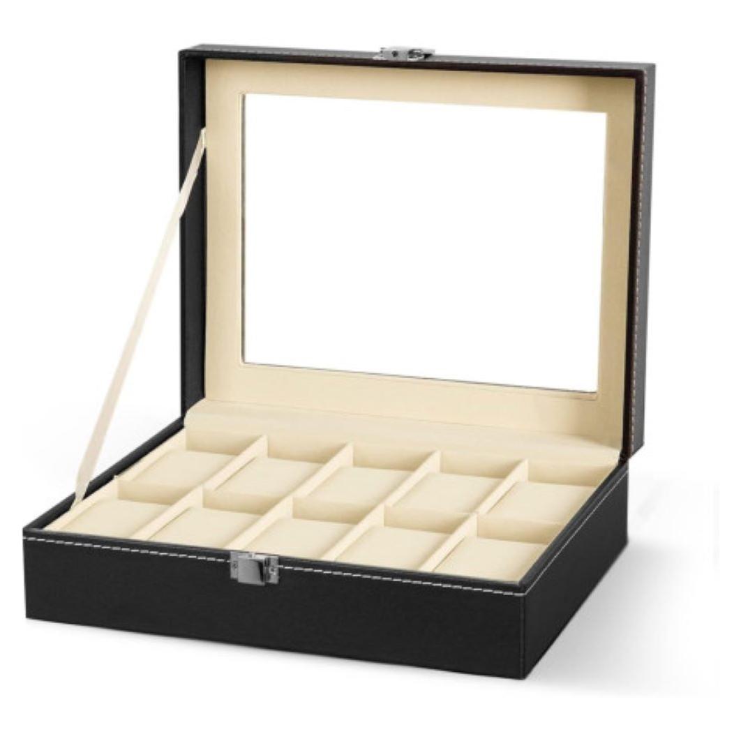 Caja para Relojes Organizador de Reloj con 10 Compartimentos y Almohadillas Extraíbles Piel Sintética COSHANO