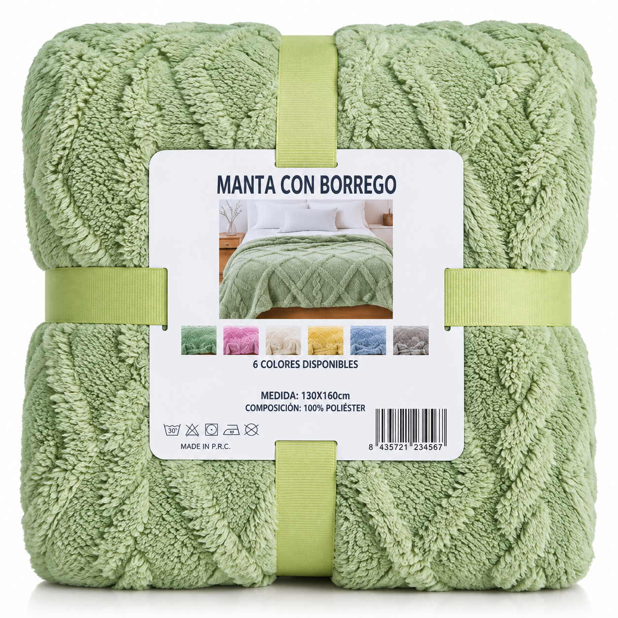 Manta Borreguito 130x160 cm, Manta Suave y Cálida de Poliéster con Diseño Jacquard, para Sofá, Cama, Dormitorio y Hogar