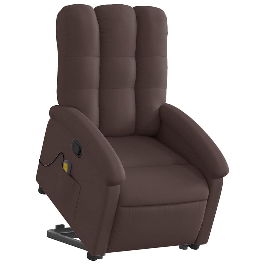 vidaXL Silla de masaje reclinable de pie de tela marrón oscuro