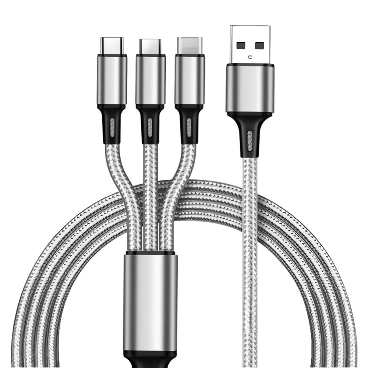 Cable 3 En 1 Universal  De 1 Metro Con Clavijas MicroUSB, Lightning Y Tipo-C. Alta Calidad, Ideal Para Carga Y Transferencia De Datos