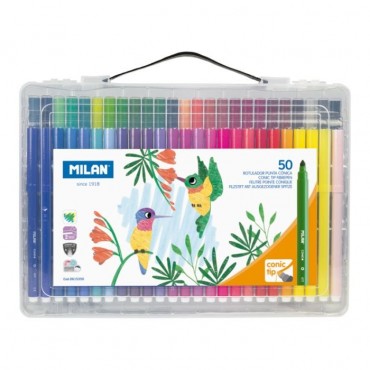 Milan MALETÍN 50 ROTULADORES PUNTA CÓNICA 631 PERGAMINO - Trazos Precisos - Colores Brillantes