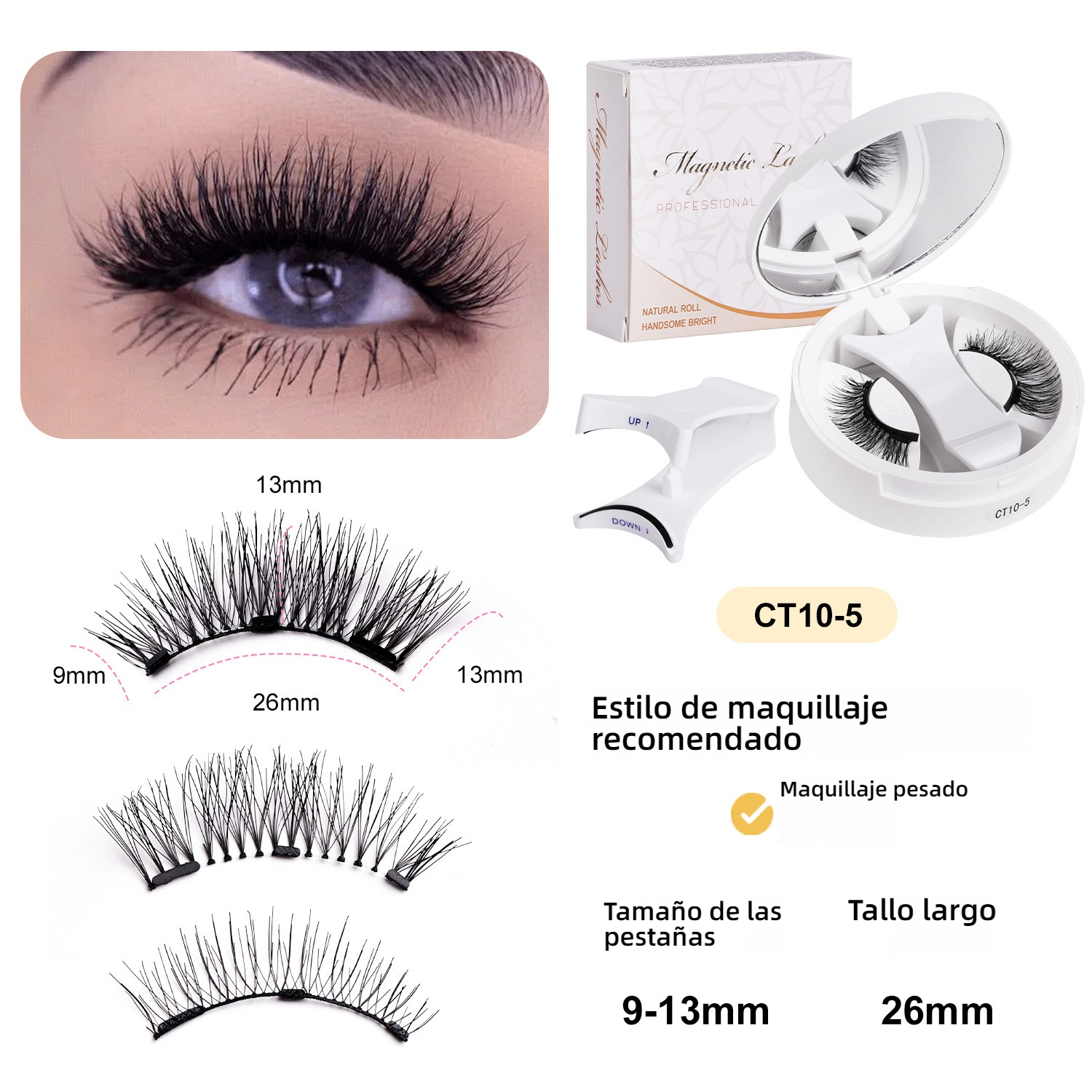 Pestañas Postizas Magnéticas Portátiles - Kit Todo en Uno, Naturales Sin Pegamento y Reutilizables