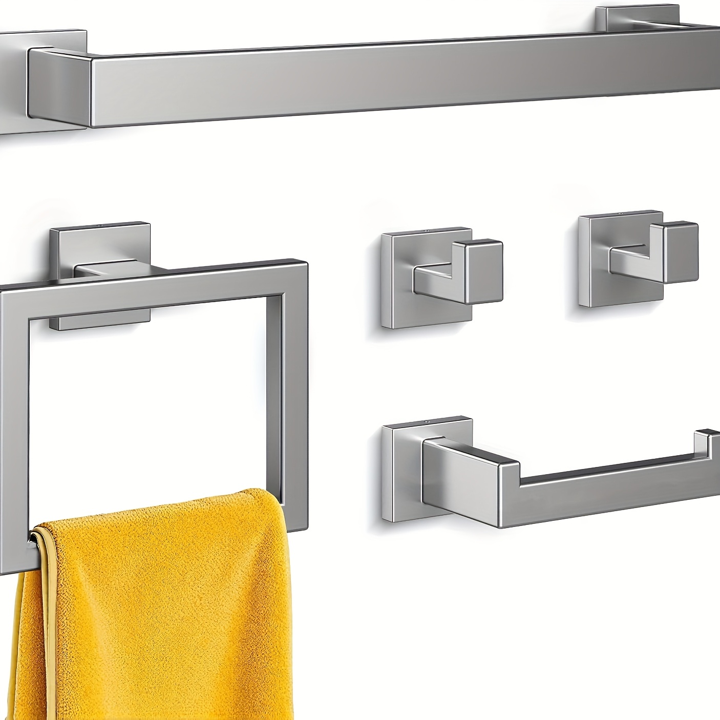 TK Juego De 5 Piezas De Estante De Toallas De Baño En Acero Inoxidable - Sistema Completo De Soporte De Toallas Con Porta-Papel De Inodoro Resistente Al Rusticidad Y Pesado
