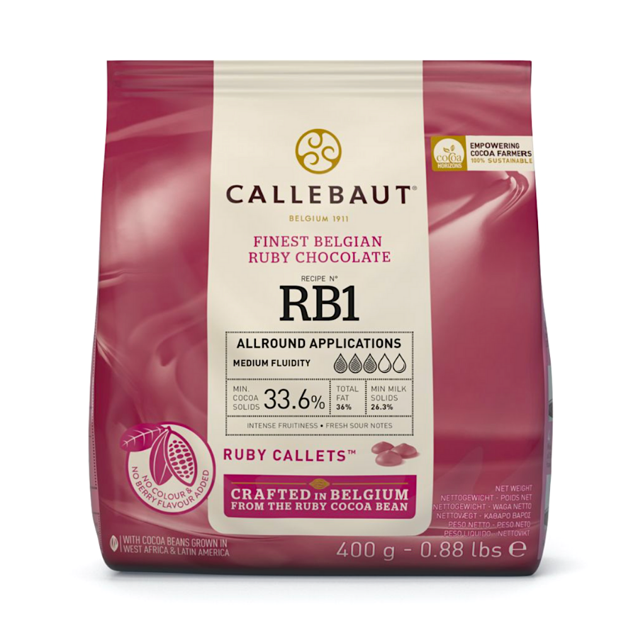 Callets de Chocolate Ruby Callebaut 400g - Sabor Frutal a Bayas - Ideal para Bombones