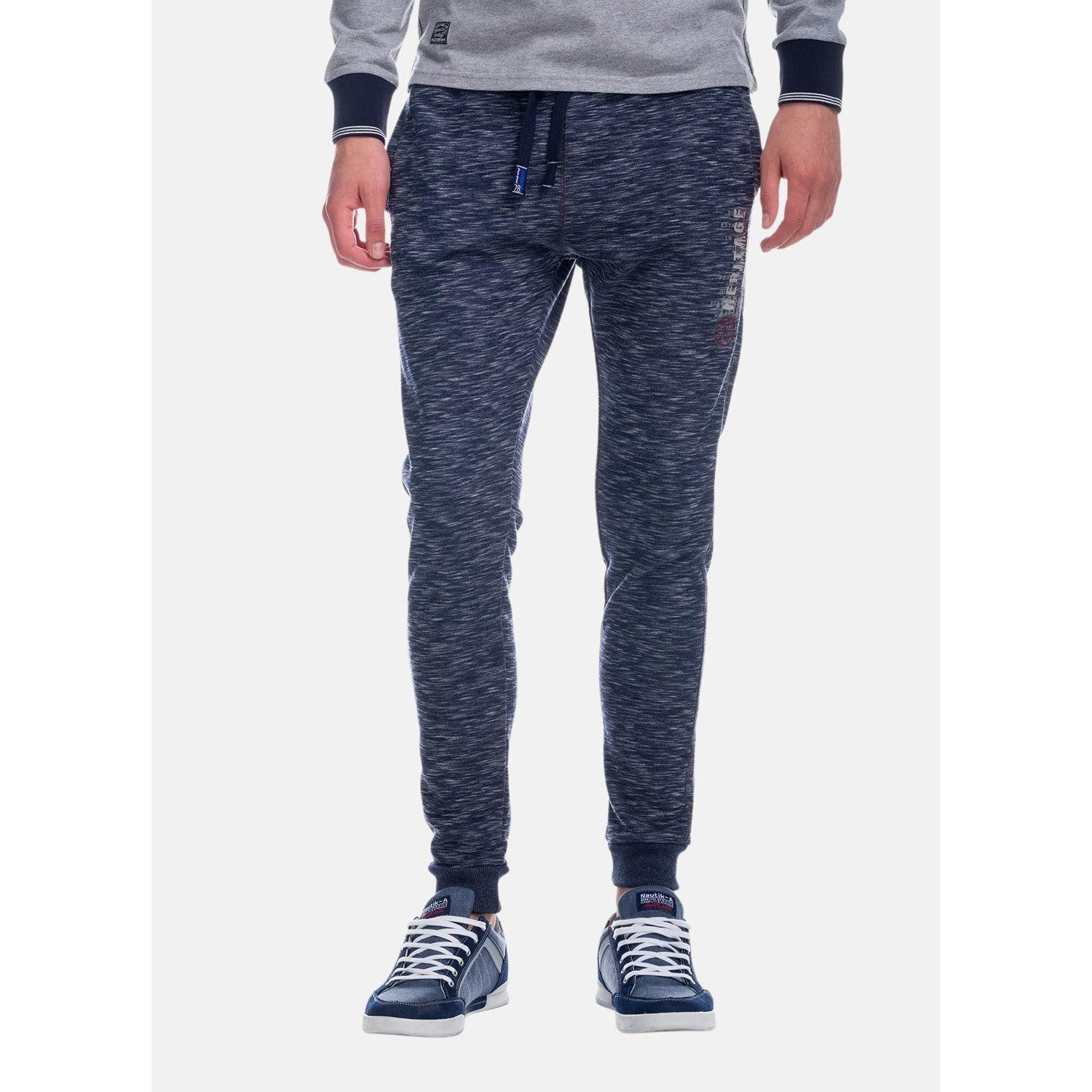 Koroshi - Pantalón jogger hombre jaspeado con interior afelpado de algodón y poliéster, cintura elástica con cordón y puños ajustados para deporte y uso diario
