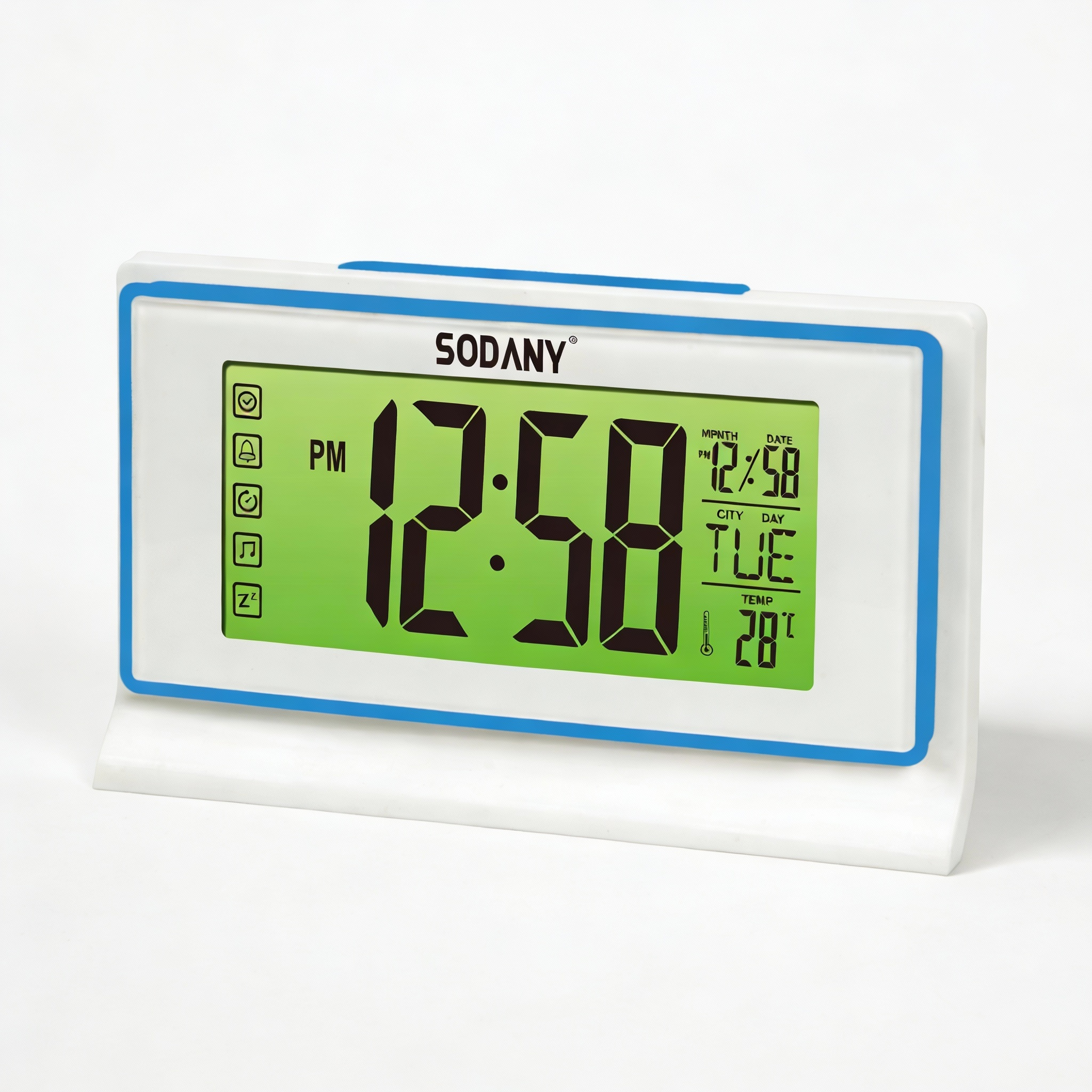 SODANY Despertador Digital LCD con Luz Nocturna por Sensor de Sonido Reloj de Mesa a Pilas con Temperatura y Calendario