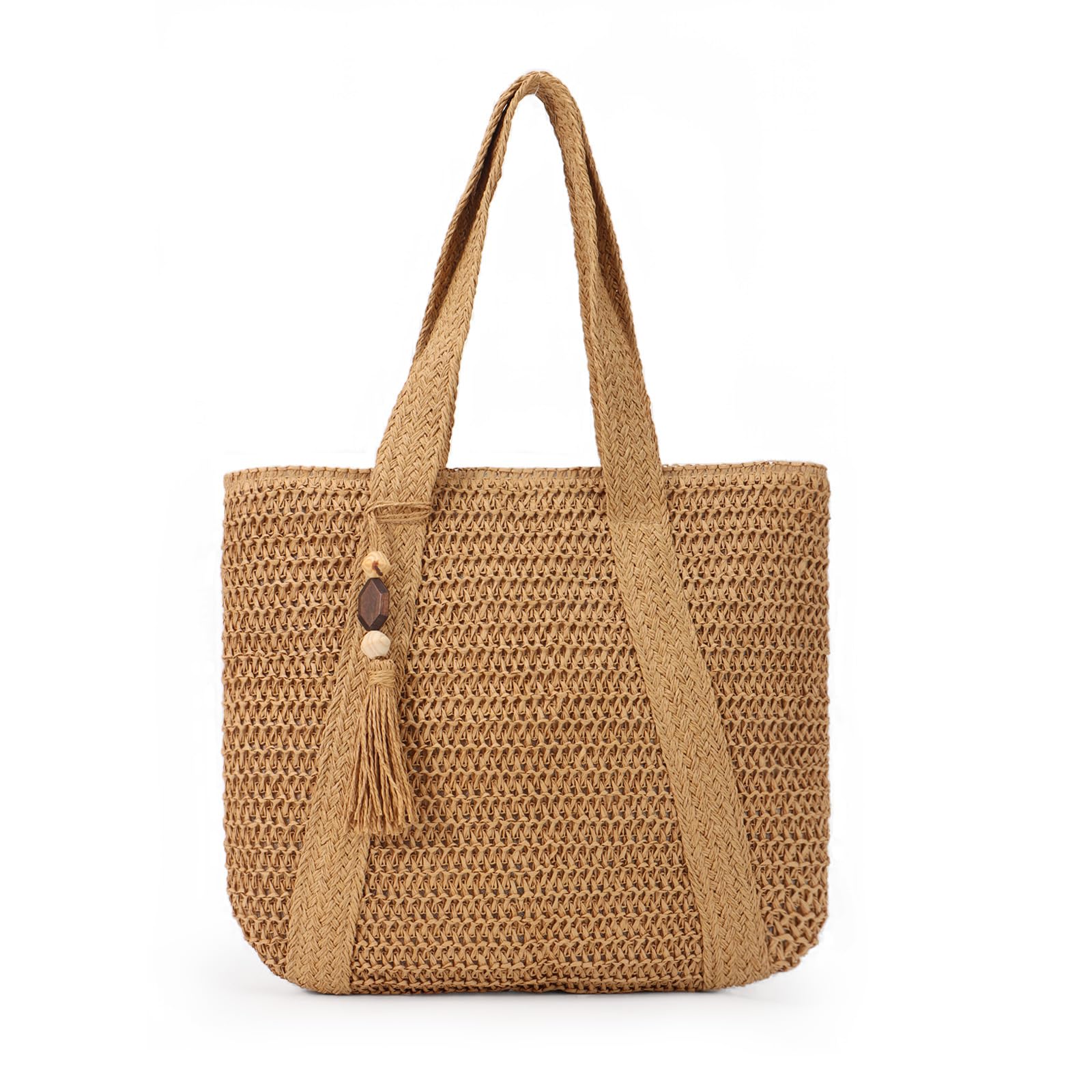 TK Women's Summer Woven Tote Bag Tassel Straw Beach Bag Large Straw Tote Bag (Green)