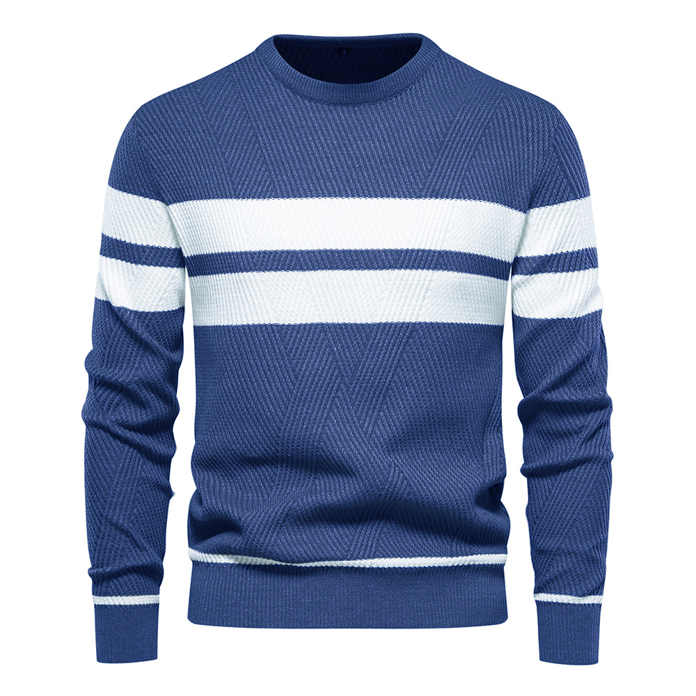 TK Otoño e Invierno, suéteres informales a rayas para hombres, jersey con bloque de color, cuello redondo, suéteres de talla europea para hombres