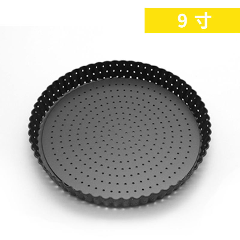 CA Bandeja para hornear pizza antiadherente de acero al carbono con fondo móvil y orificio para pizza crujiente