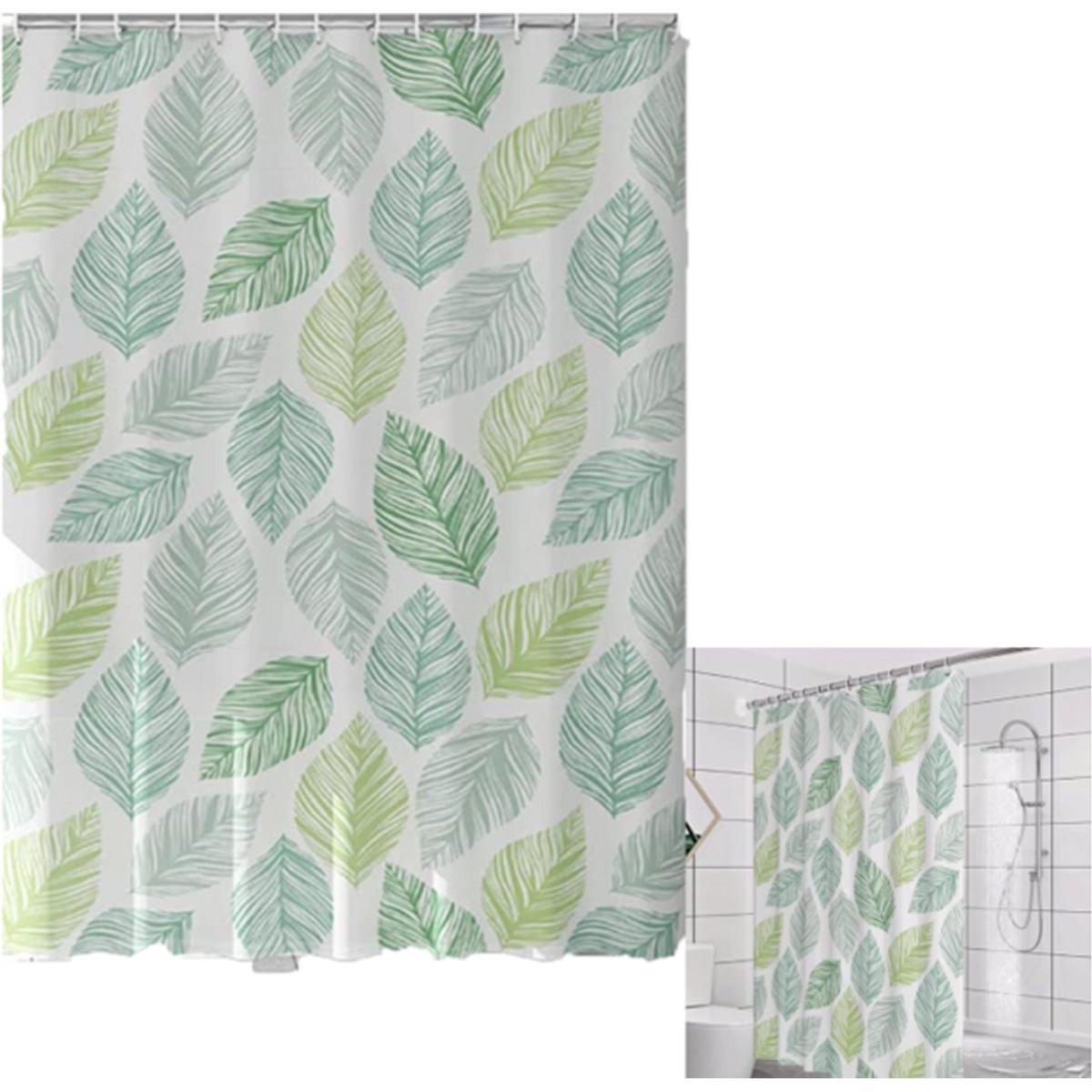 Cortina de ducha - Cortina de ducha larga impermeable de PEVA - Hojas verdes - Cortina de baño resistente al moho - Con ganchos - Secado rápido - Cortina de ducha - Cortina de baño - Accesorios de baño - 180x200 cm