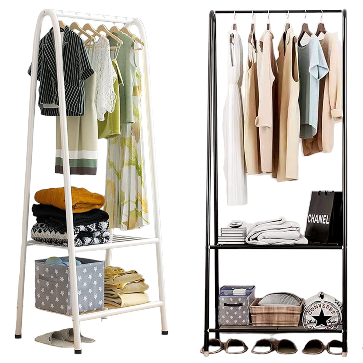 Perchero de Pie Extensible con Organizadores de Zapatos - Estantería Metálica Resistente - 60x35x152cm - KARAWAN.