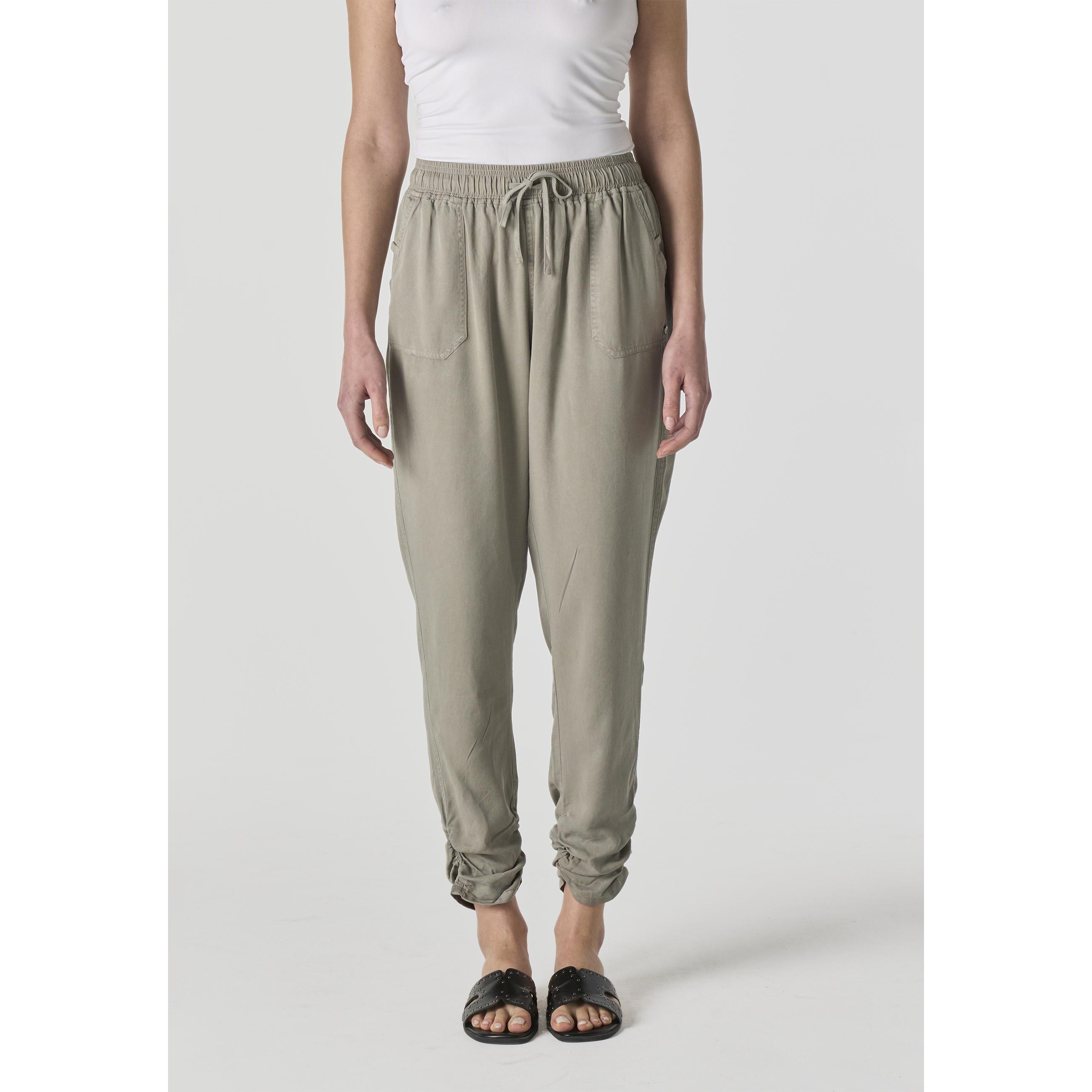 Koroshi - Pantalón jogger mujer en 100% lyocell sostenible, cintura ajustable con cordón y puño tobillero, color kaki
