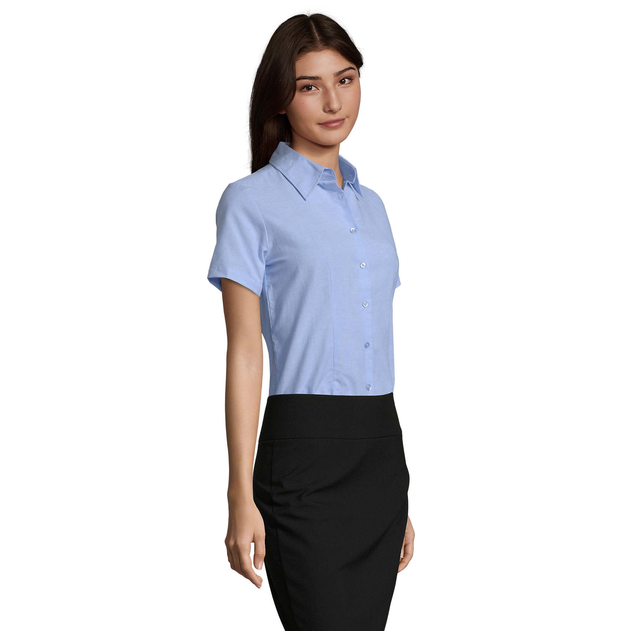 SOL'S Elite - Camisa Oxford Manga Corta para Mujer, 70% Algodón y 30% Poliéster, Corte Femenino Ajustado con Pinzas, Ideal para Uniformes Profesionales