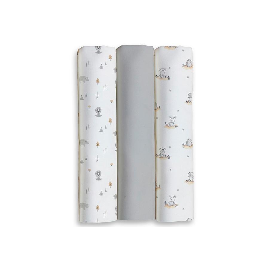 Pack 3 gasas / muselinas bebé Interbaby – 100% algodón, suaves y transpirables, diseños variados selva
