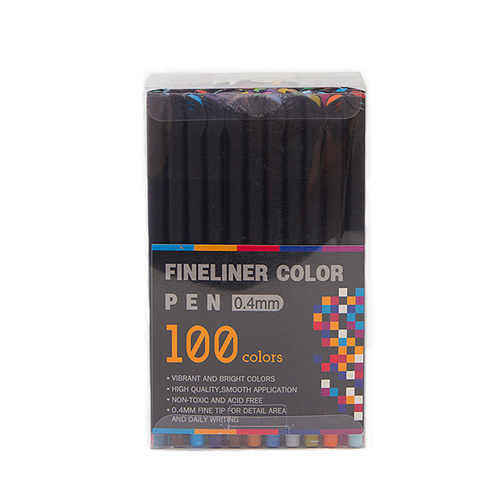 DAM. Set 100 Rotuladores  COLOR FINELINER  profesional punta fina 0,4 mms. Colores definidos y brillantes para delinear, ilustraciones, mandala… 10x7x16 cm.