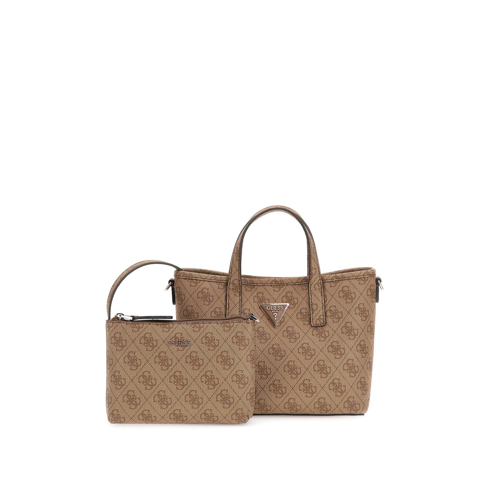 Minibolso Guess de mano Latona logotipo 4G Marrón Latte