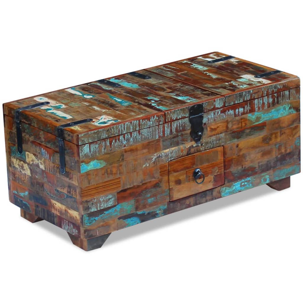 Vidaxl Mesa de Centro Baúl de Madera Maciza Reciclada 80x40x35 Cm Marrón