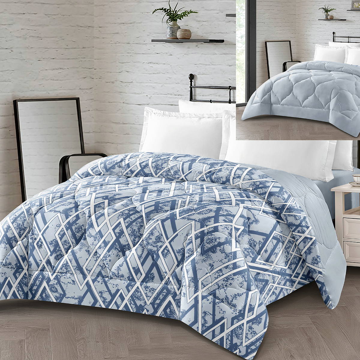 Edredón reversible 2 en 1 de microfibra poliéster, diseño floral y liso, acolchado ultrasonico para cama