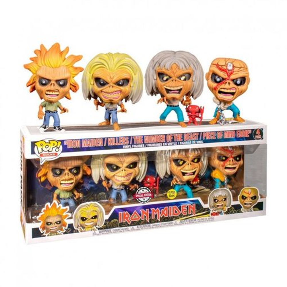 Funko Pack 4 Eddie GITD exclusivo Iron Maiden Killers  The Number of the Beast  Piece of Mind Eddie  Pop Vinyl