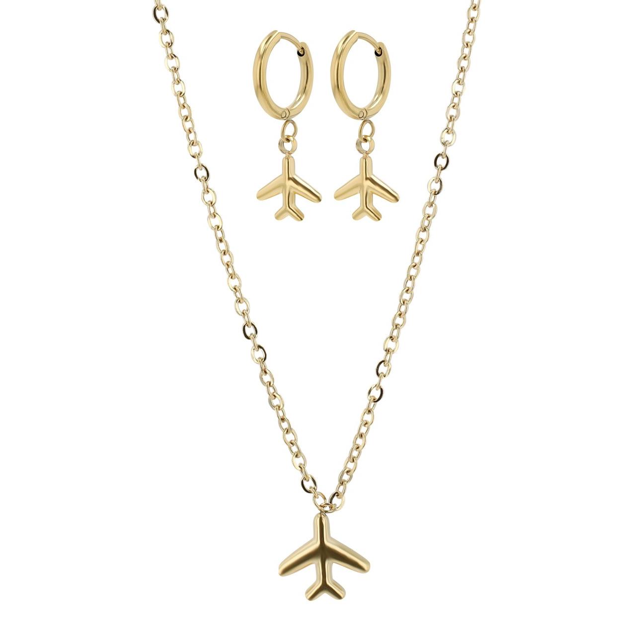 Akzent® Conjunto Collar e Pendientes Avião em Aço Inoxidável