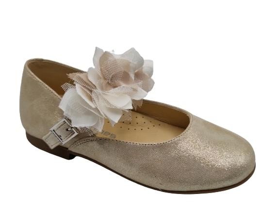 Andanines - Merceditas con adorno para niñas modelo 231560, elegantes y cómodas para ocasiones formales, color beige dorado, ideal para eventos especiales y uso diario