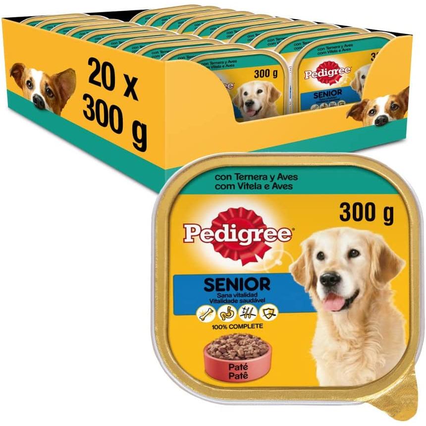 Pedigree - Comida Húmeda para Perros Senior, Sabor Ternera y Aves en Paté (Pack de 20 Tarrinas x 300g)